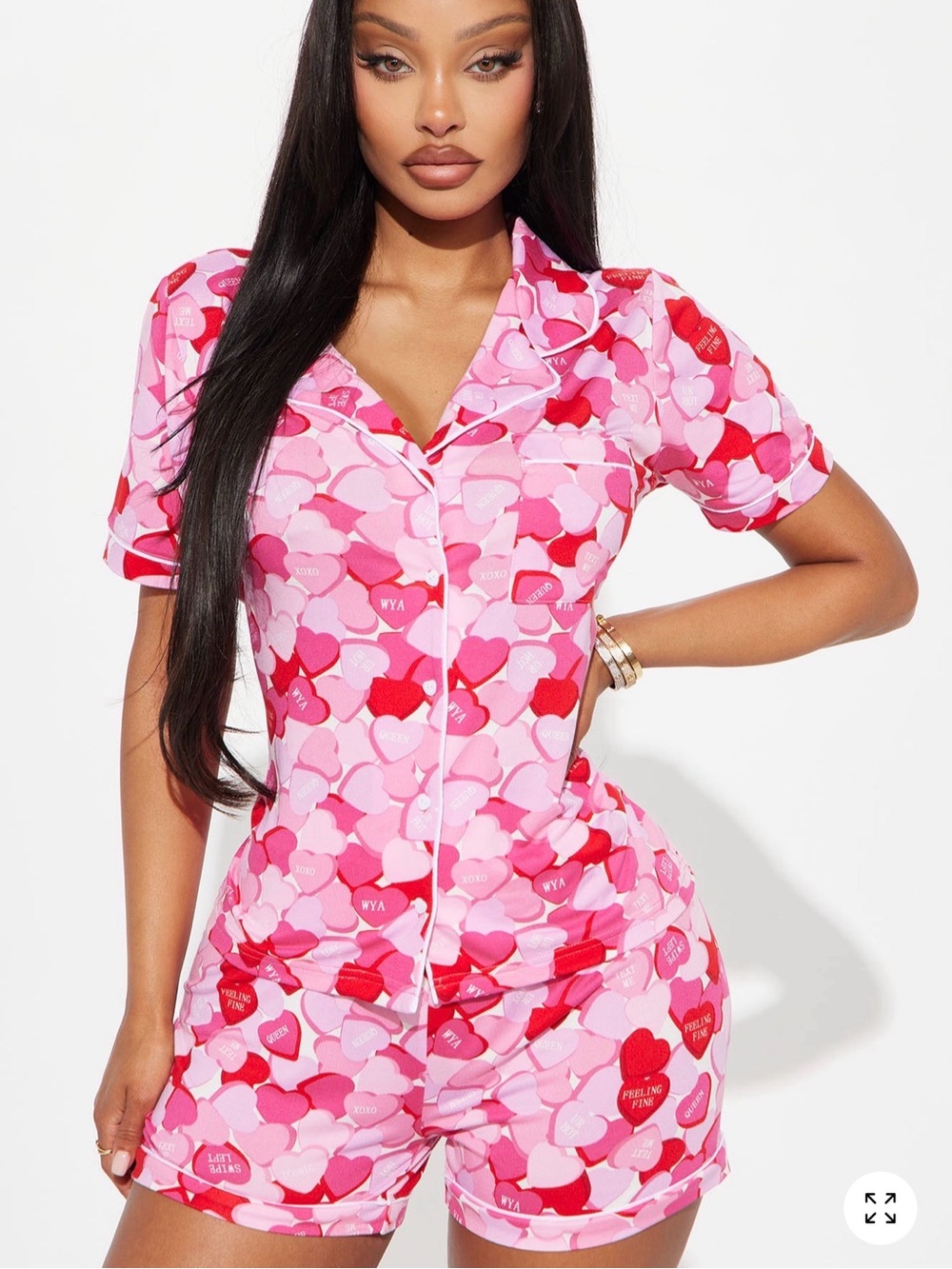 Pink & Red Heart Shorts Pajama Set